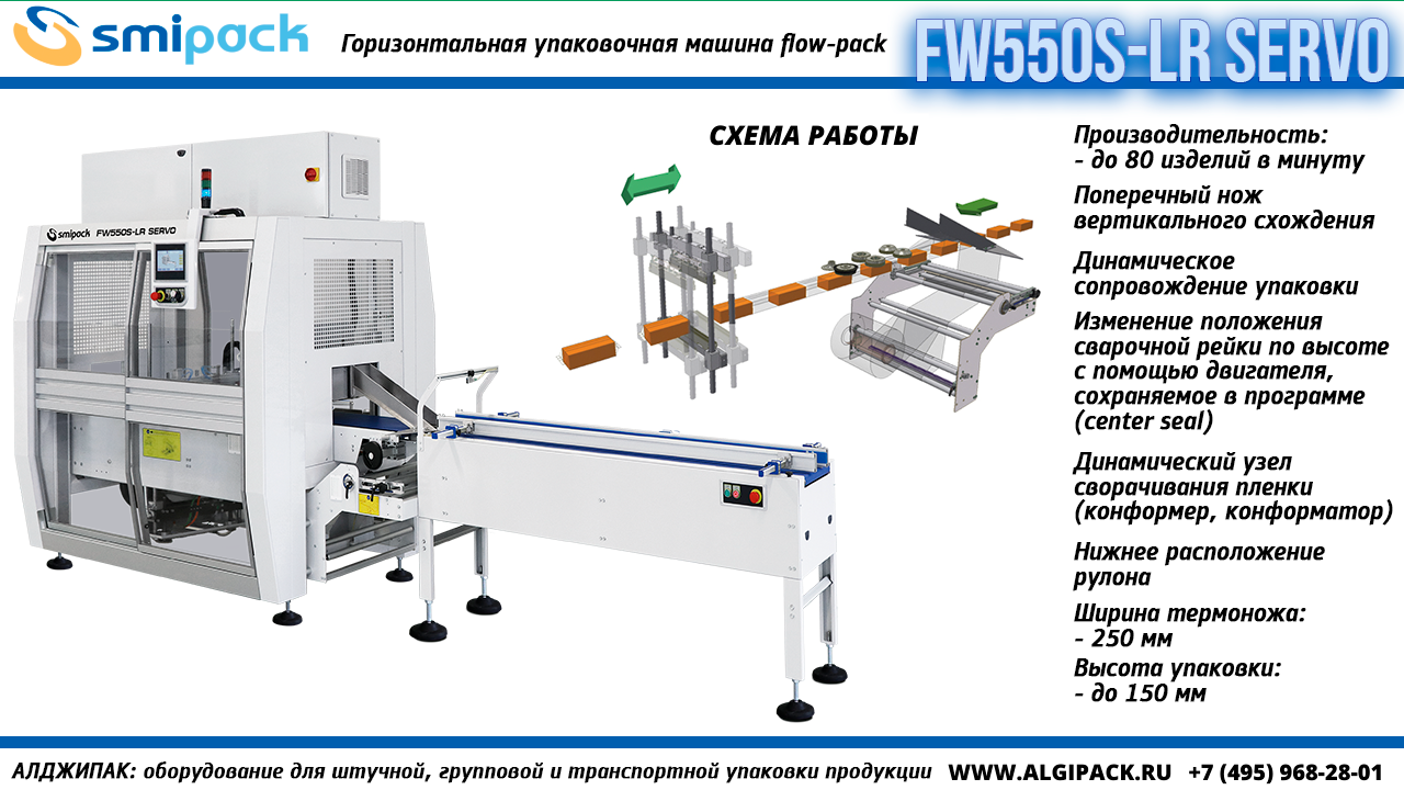 Алджипак FW550S-LR SERVO горизонтальная упаковочная машина flow-pack