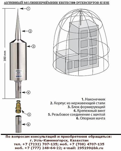 Активный молниеприёмник ERITECH® INTERCEPTOR SI ESE DELTA SI25I, SI40I, SI60I