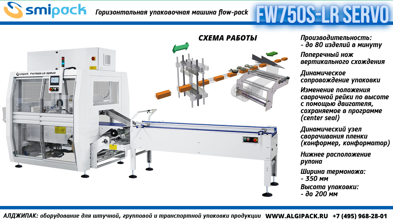 Алджипак FW750S-LR SERVO горизонтальная упаковочная машина flow-pack